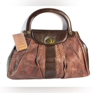 Marino Orlandi Brown and Tan Leather and Snakeskin Satchel